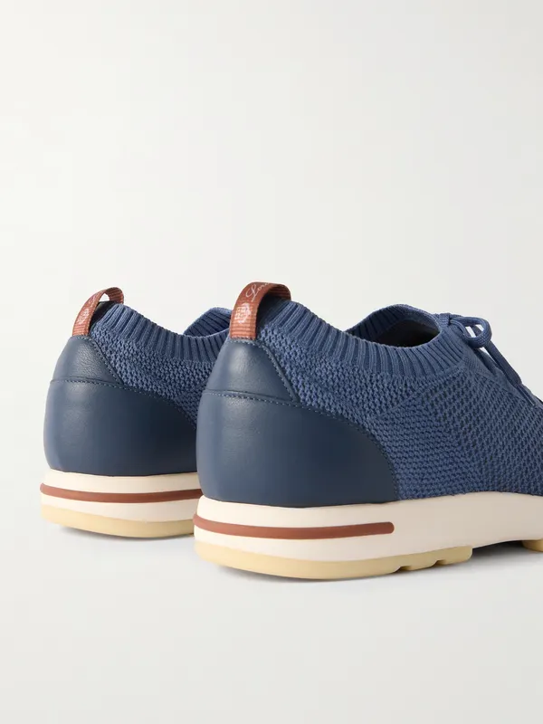 Loro Piana 360 Flexy Leather-Trimmed Knitted Wish® Wool Sneakers Blue (FAO0300) (5)