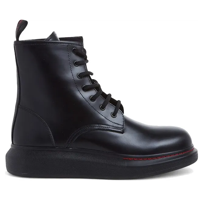 Alexander McQueen Leather Wedge Lace-Up Boot Black (586191 WHX51 1000)