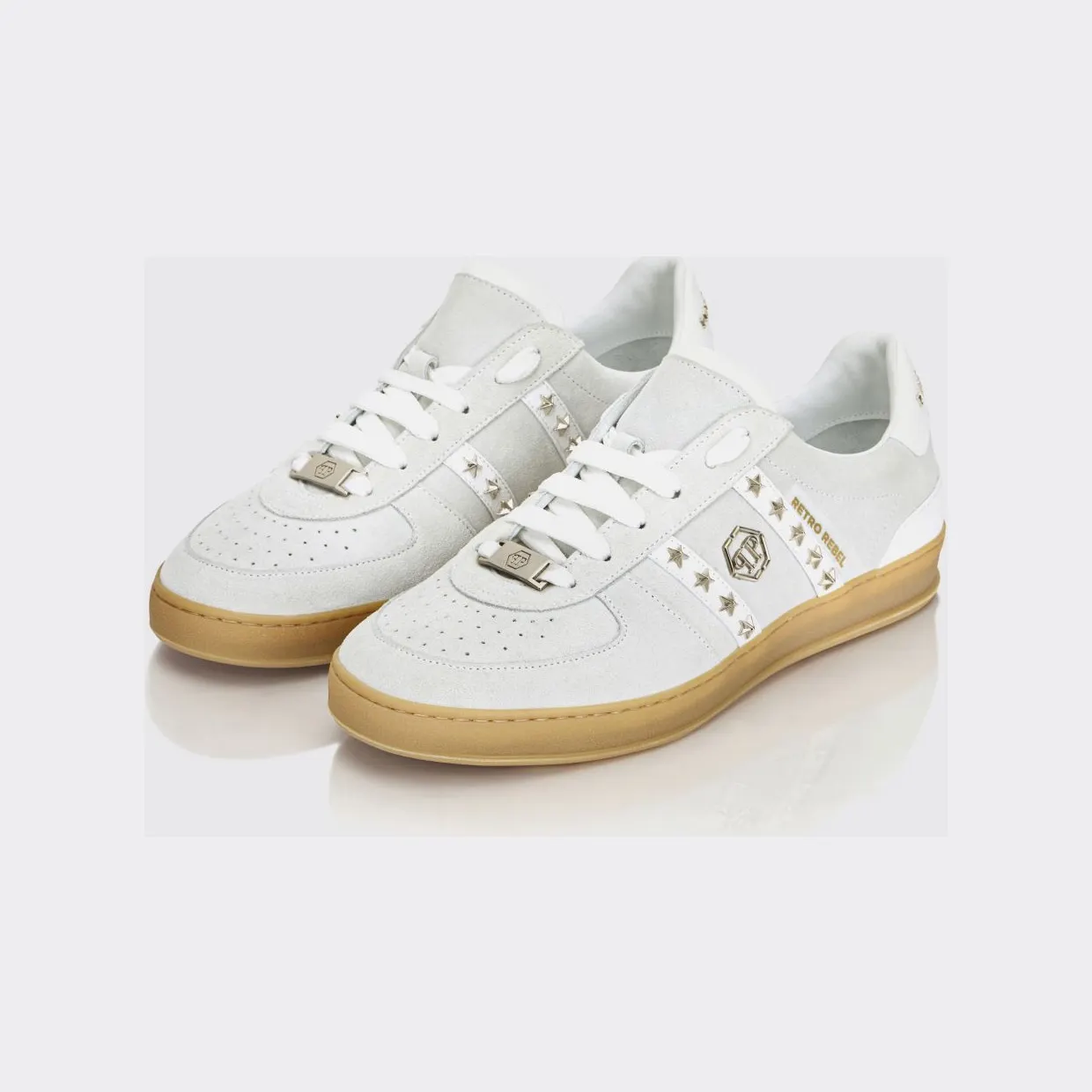 Philipp plein Retro Rebel Suede Sneakers with Applied Stars White (SAFSUSC0911PLE009N01)