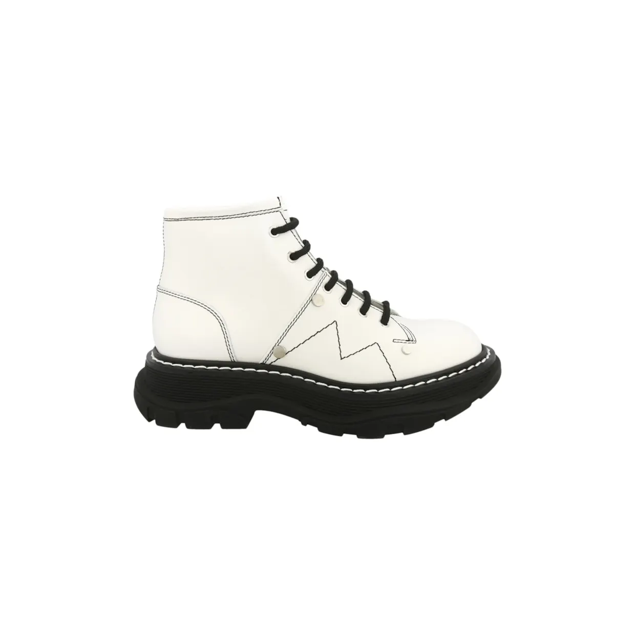 Alexander McQueen Tread Slick Lace Up Boot Ivory Black (595469WHZ819089)