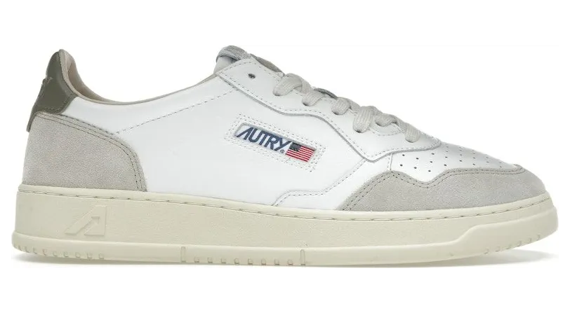 Autry Medalist Leather Low White Covert Green Beige (AULM-LS77)