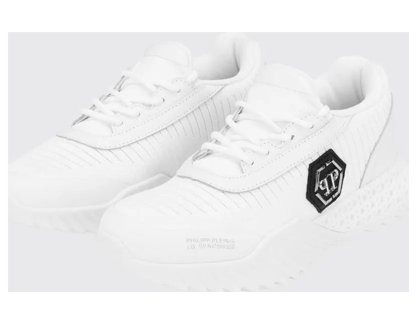 Philipp plein Hexagon Runner Low-Top Sneakers in Leather and Knit with Monogram White (LABSUSC0079PTE003N01)