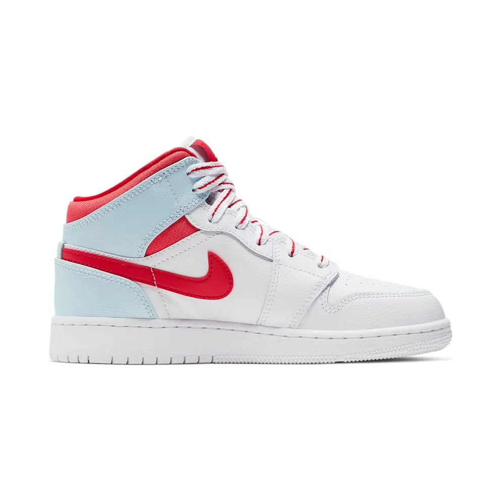 Jordan 1 Mid White Topaz Mist (GS) White/University Red-Topaz Mist-Ember Glow (555112-104)