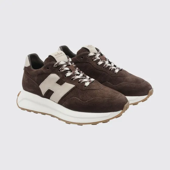 Hogan H641 Sneakers in Calfskin and Suede with Notched Chunky Sole Brown (HXW6410EH41VFX0R1L)