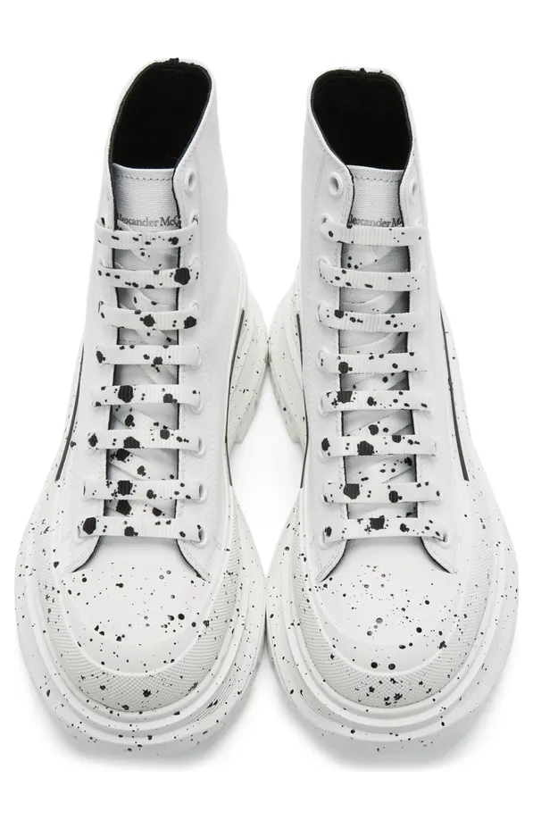 Alexander McQueen White Paint Tread Slick High Sneakers (682413W4MVI) (5)