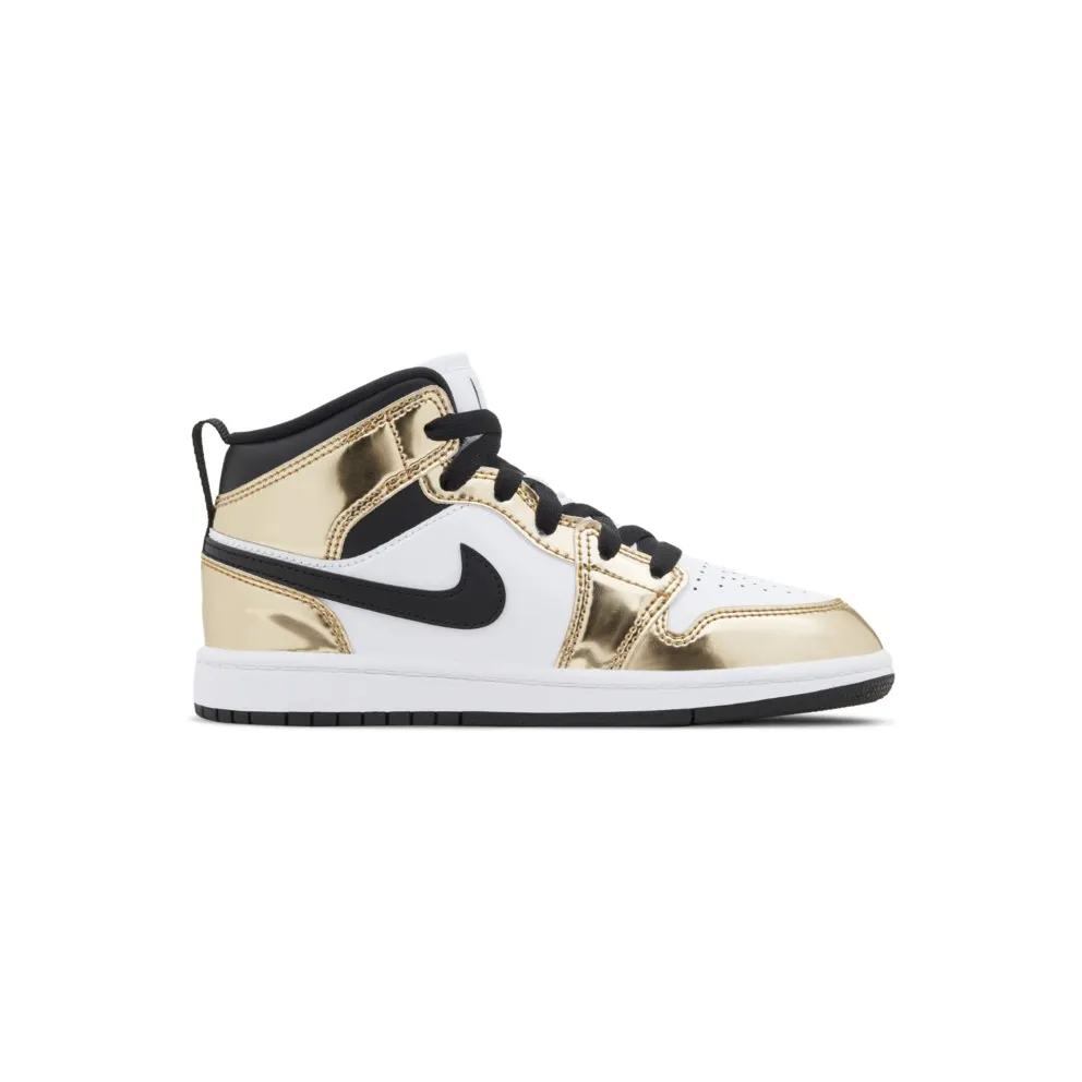 Jordan 1 Mid Metallic Gold Black White (PS) Metallic Gold/Black-White-Black (DC1422-700)