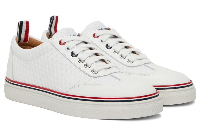 Thom Browne White Leather & Mesh Sneakers (FFD115A-03193) (4)