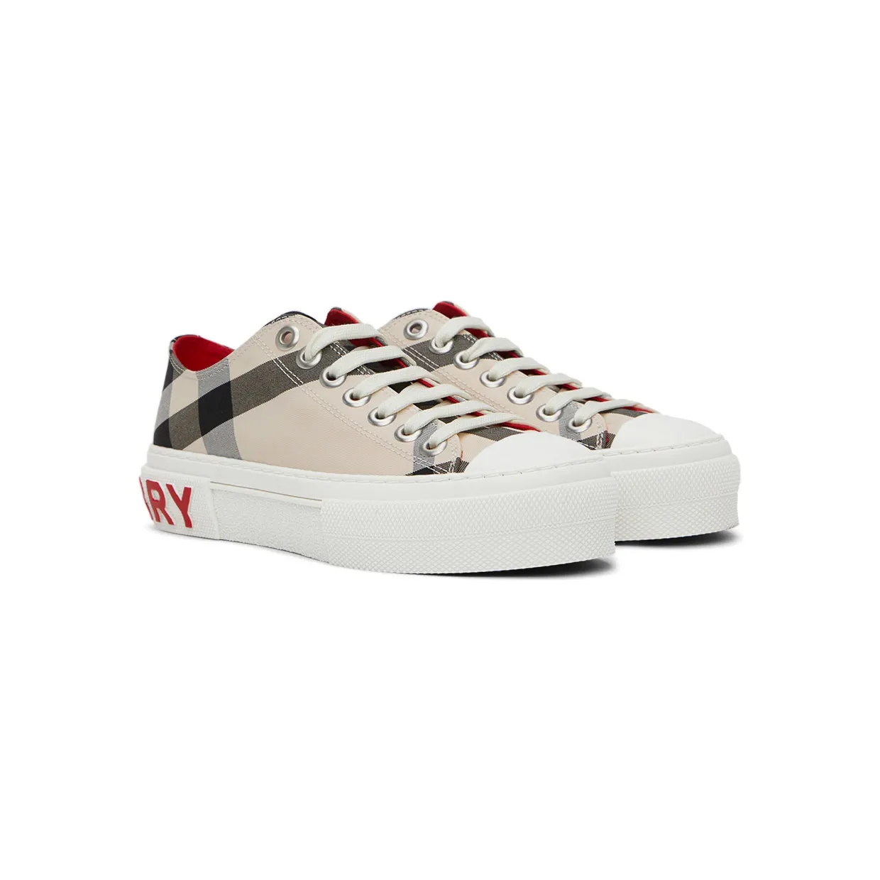 Burberry Beige Cotton Check Sneakers (8052565) (4)