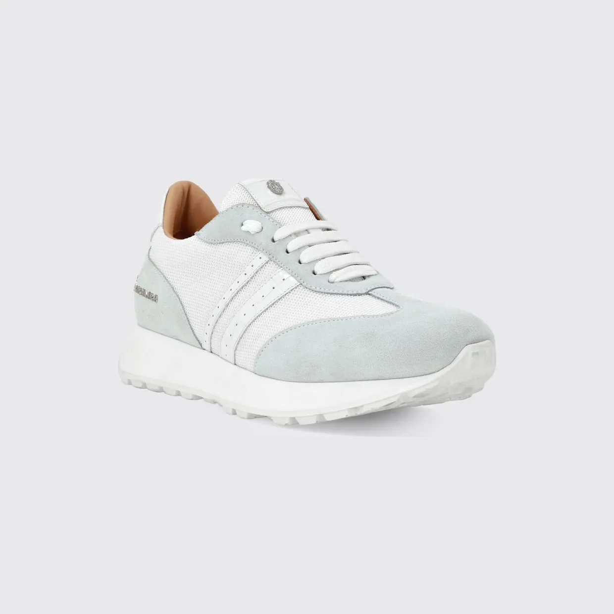 Billionaire Two-Tone Suede and Mesh Low-Top Trainers with Metallic Logo White (RAESMSC4068BCO024N01)