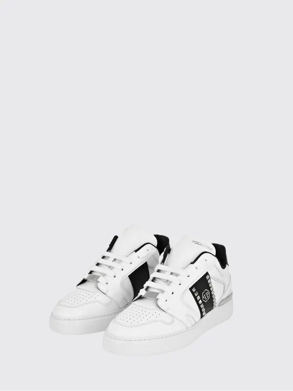 Philipp plein Low-Top Leather Sneakers with Hexagon Logo and Studs White (AADSUSC0658PLE010N0102)
