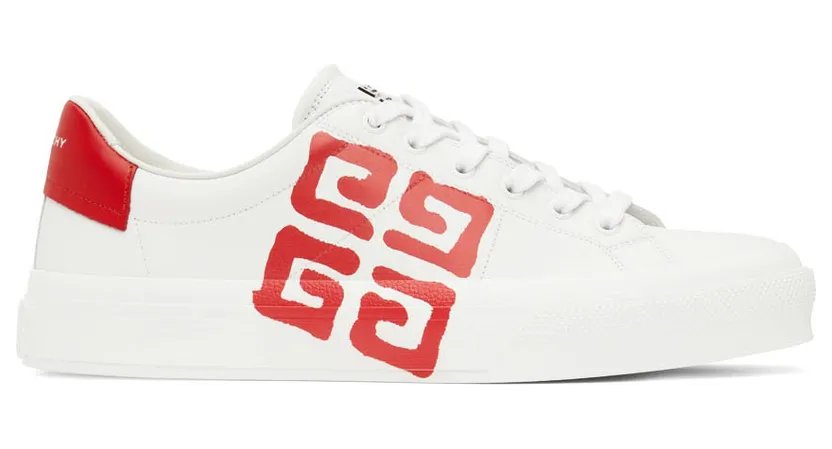 Givenchy White & Red City Sport 4G Sneakers (BH005VH19M112)