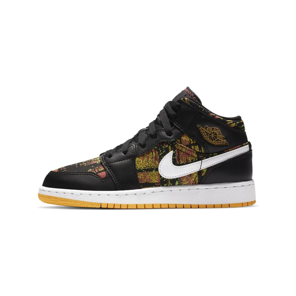 Jordan 1 Mid Black Laser Orange Bright Melon (GS) Black/Laser Orange-Bright Melon-White (555112-003)