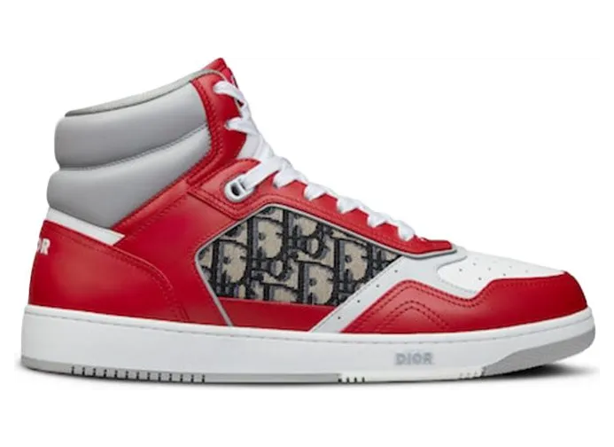 Dior B27 High Red Gray and White Smooth Calfskin with Beige and Black Dior Oblique Jacquard (3SH133ZIR_H360)
