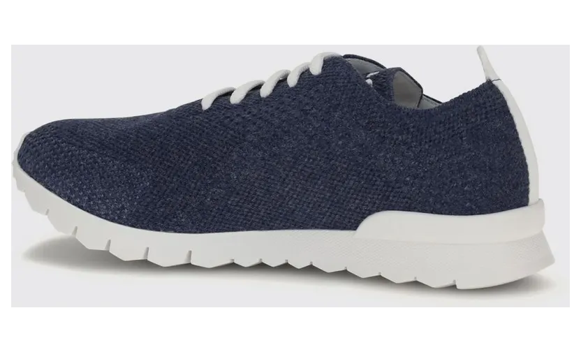 Kiton Low Top Sneakers in Stretch Cotton Knit with Lettering Logo Indigo (USSFITSN0084772INDACO) (2)