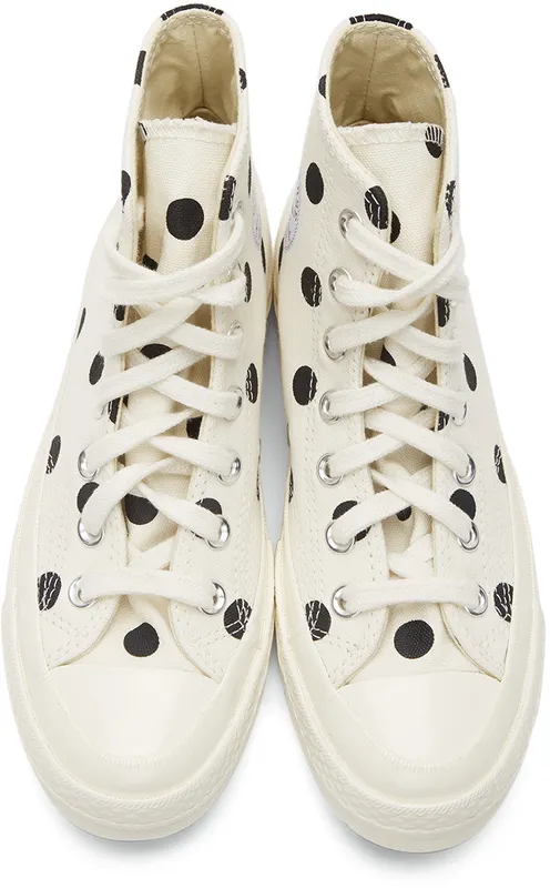 Comme des Garçons Play White Converse Edition Polka Dot Heart Chuck 70 High Sneakers (P1K115)