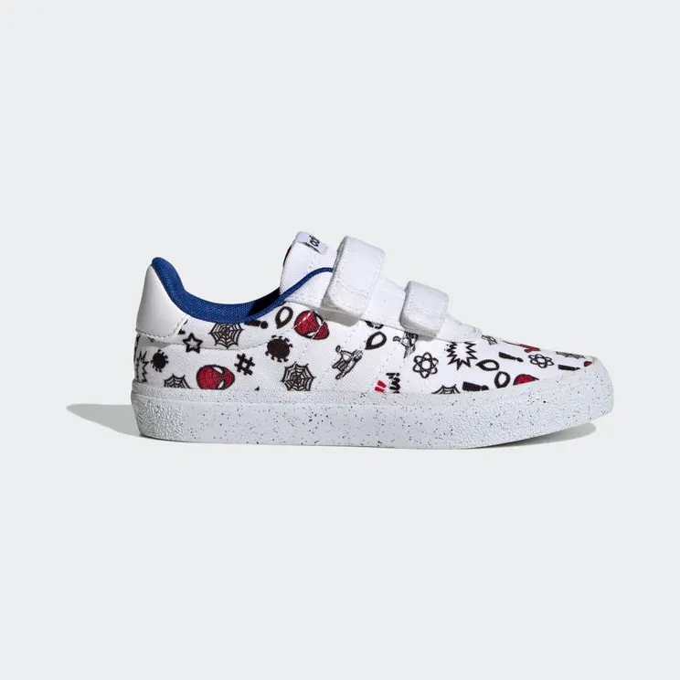adidas x Marvel VULCRAID3R Spider-Man met Klittenband Cloud White / Cloud White / Better Scarlet (HP7750)