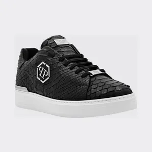 Philipp plein Python Print Leather Sneakers with Hexagon Black (FAASMSC3155PLE029P02)