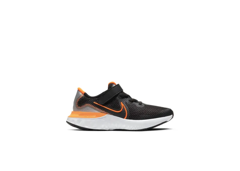 Nike Renew Run Black Total Orange (PS) Black/Chrome/Particle Grey (CT1436-001)