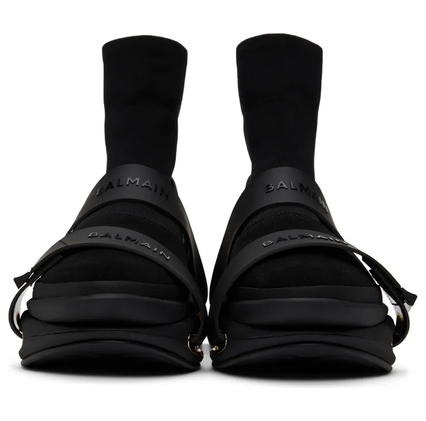 Balmain Black Knit B-Bold Strap High Sneakers (XM1VH229TKSE) (2)