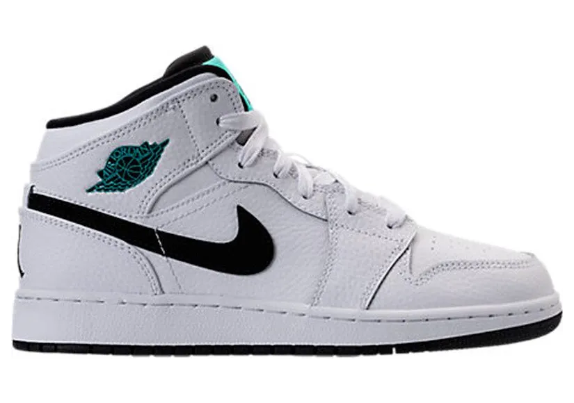 Jordan 1 Retro Mid White Black Hyper Jade (554725-122)