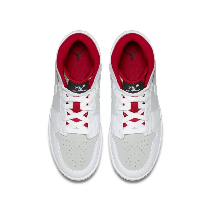 Jordan 1 Retro Mid Hare 2015 (GS) White/True Red-Light Silver-Black (719554-123)