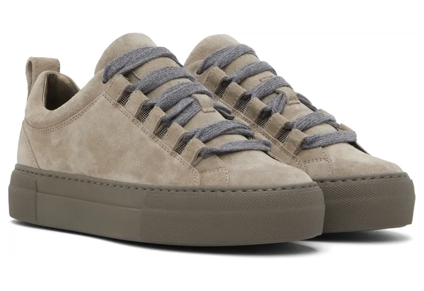 Brunello Cucinelli Taupe Suede Low-Top Sneakers (MZSFG2292P) (4)