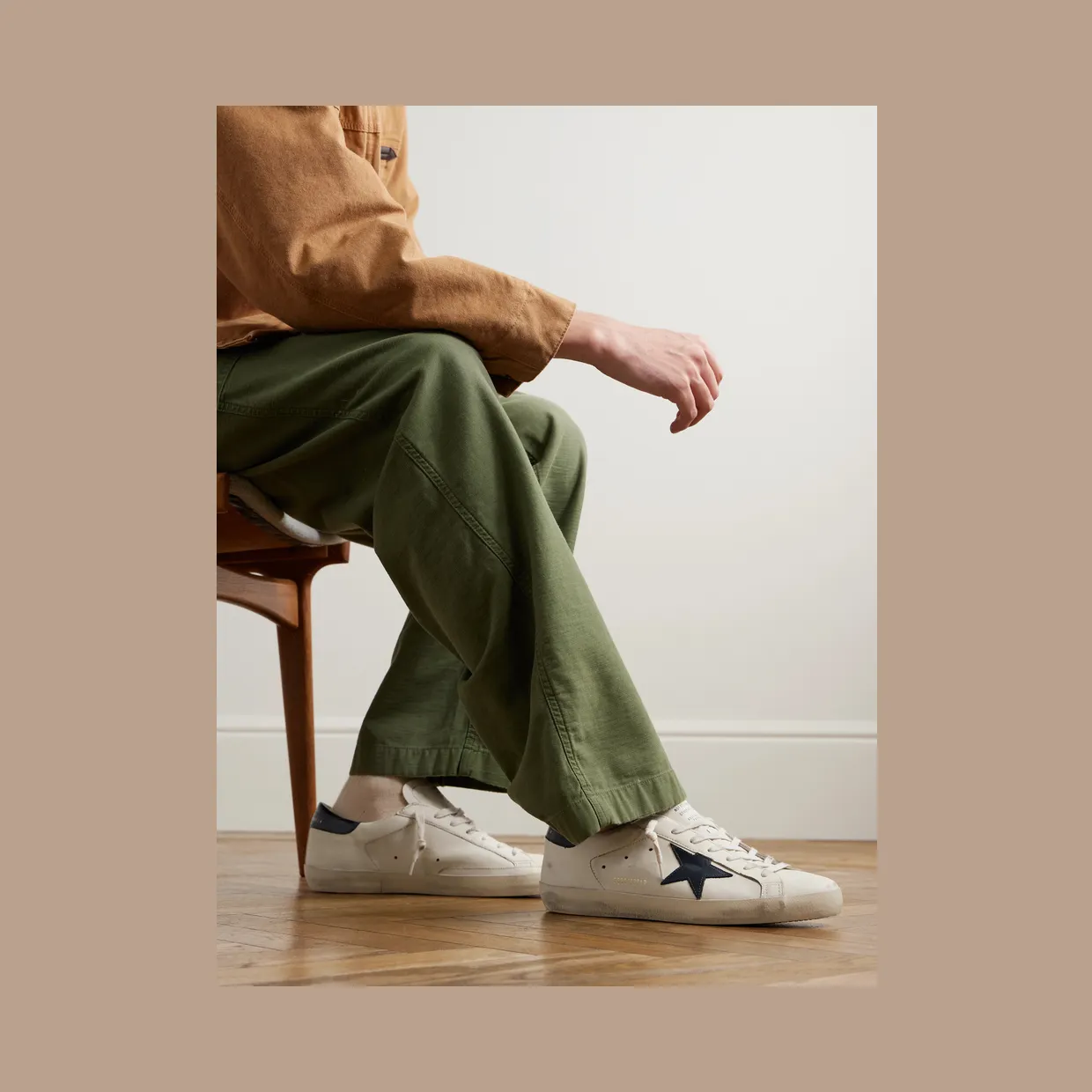 Golden Goose Super-Star Distressed Glossed-Trimmed Leather Sneakers Beige (GMF00101.F004164) (2)