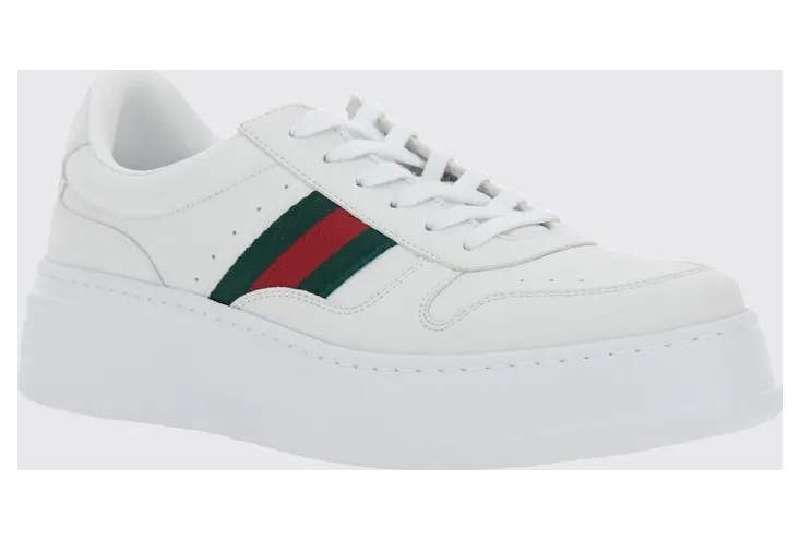 Gucci Low-Top Platform Sneakers in Leather with Web Stripe White (848317UPG409064)