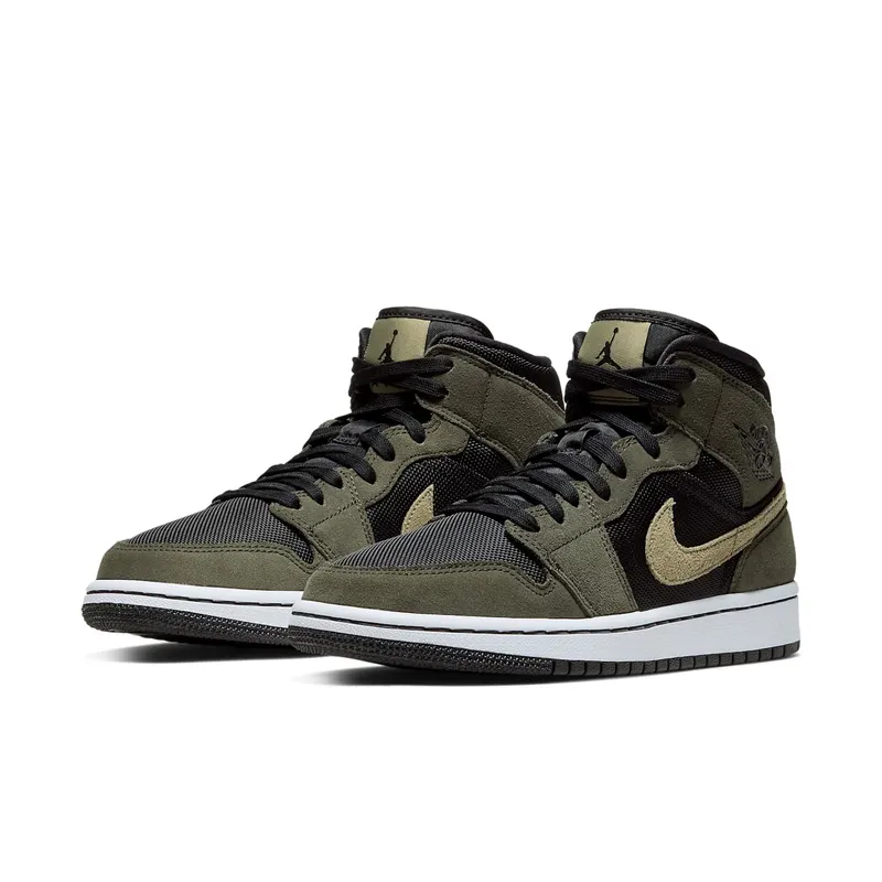 Jordan 1 Mid Military Olive (W) Black/Olive Canvas-Bone (BQ6472-030)