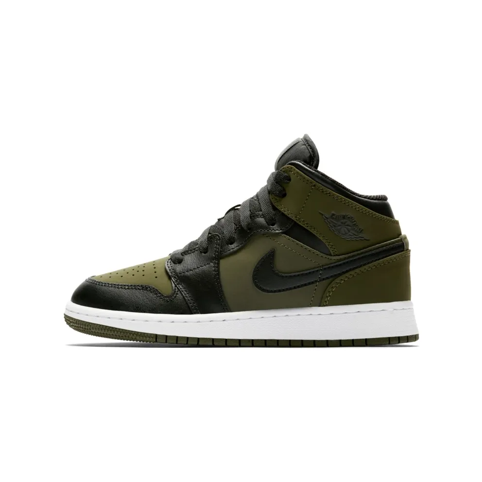 Jordan 1 Mid Olive Canvas Black (GS) Olive Canvas/Black-White (554725-301)