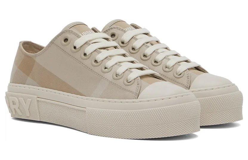 Burberry Beige Cotton Check Low-TopSneakers (8053990) (4)