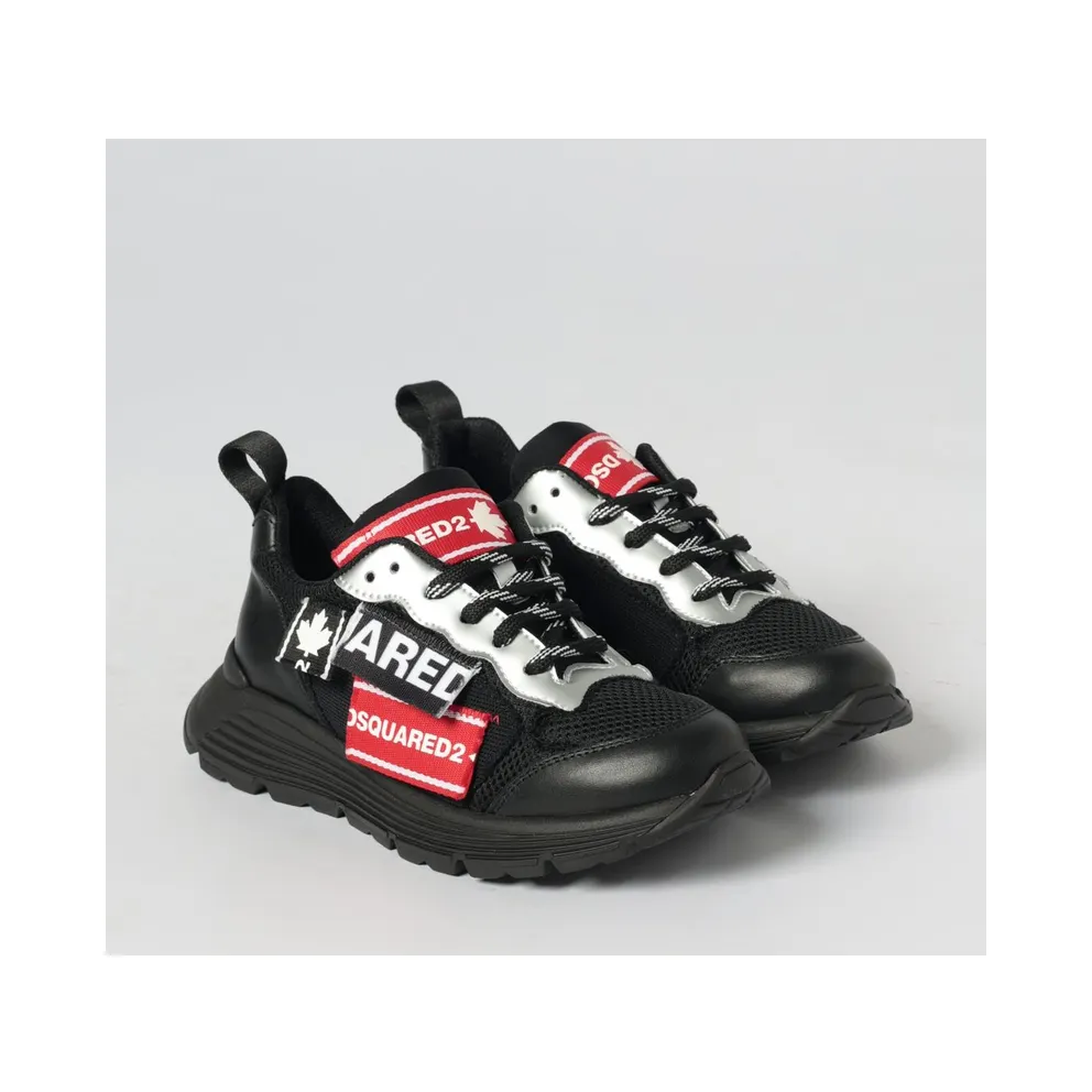 Dsquared2 Boy’s Low-Top Leather and Mesh with Contrast Logo Black (8274405)