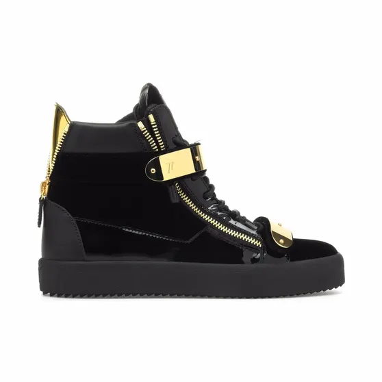 Giuseppe Zanotti Coby fluwelen mid-top met dubbele bandjes “Black” (RU20043002)