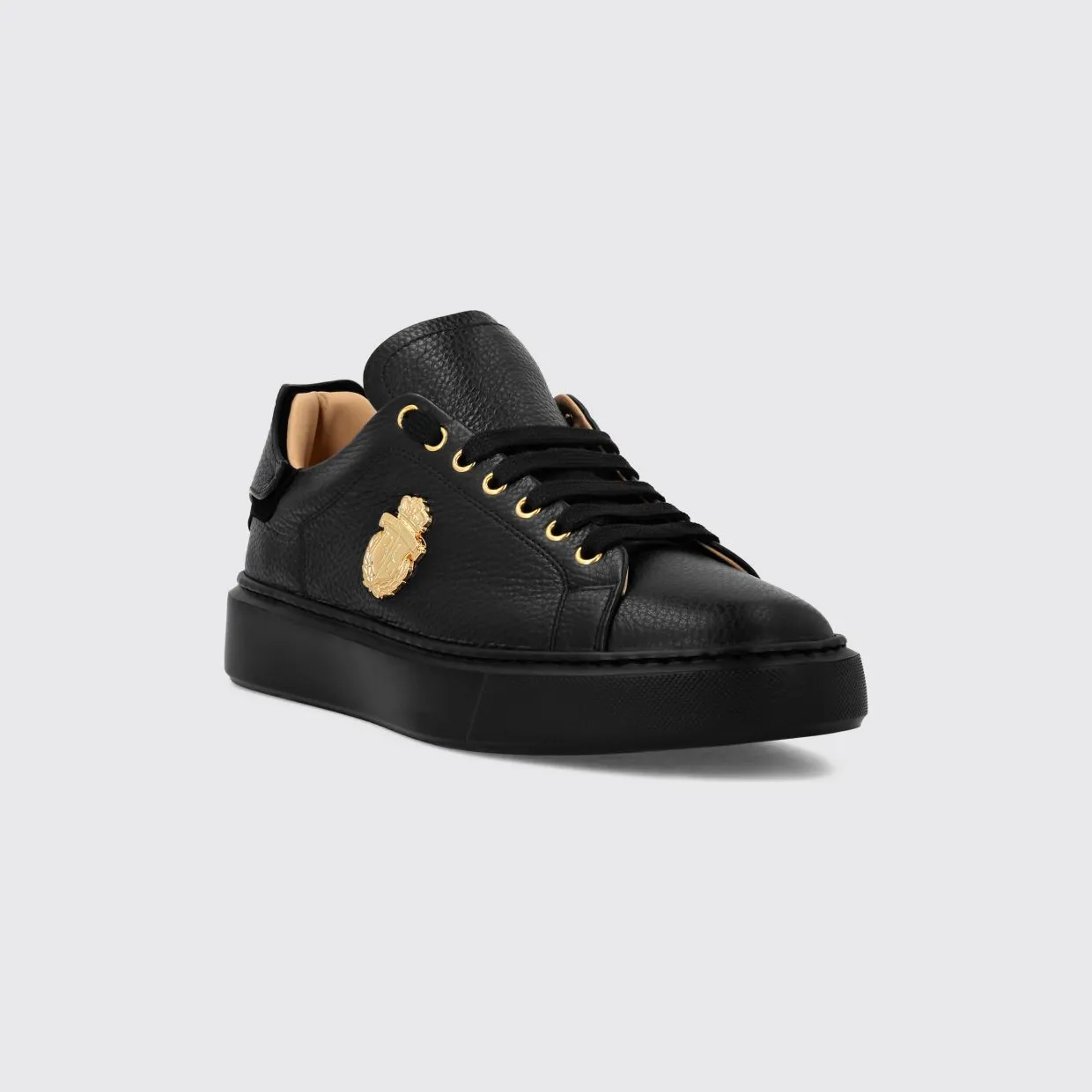 Billionaire Grained Leather Low-Top Trainers with Applied Logo and Rubber Sole Black (RAESMSC4065BLE001N02)