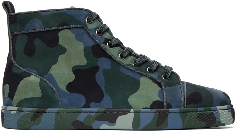 Christian Louboutin Blue & Green Louis Orlato Flat High-Top Sneakers (1220592)