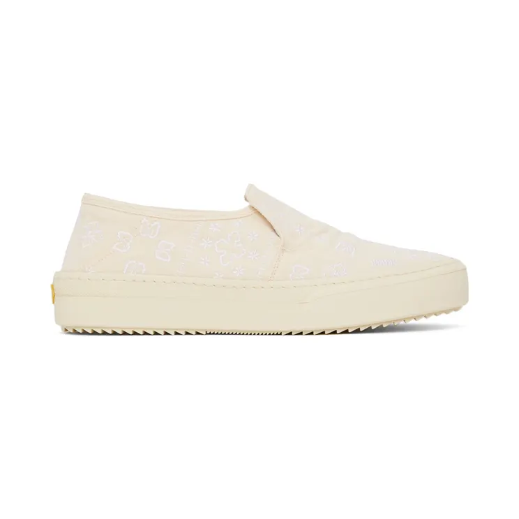 Rhude Beige Embroidered Slip-On Sneakers (RHFW21FO22040377)