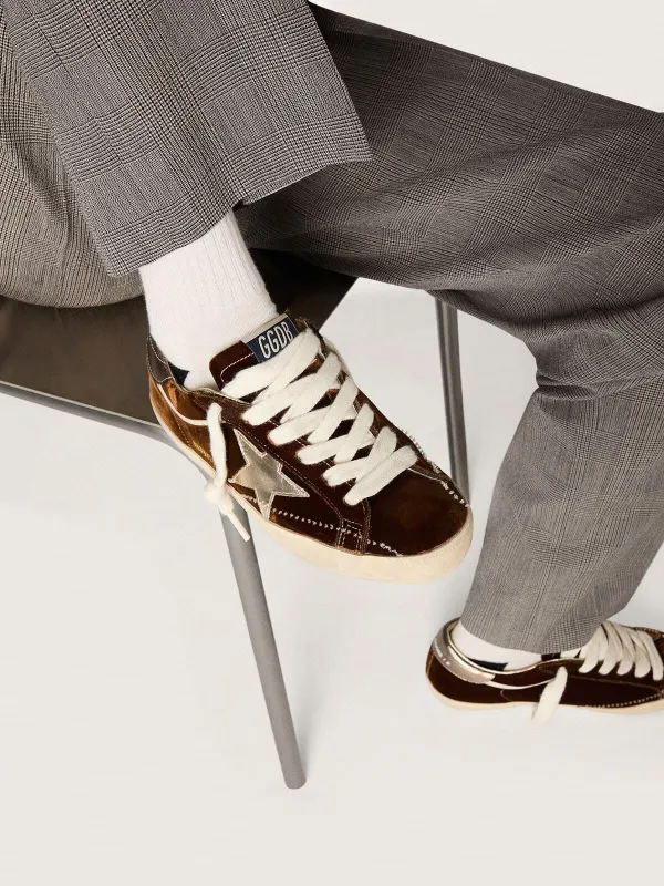 Golden Goose Super-Star In Cognac Velvet With Metallic Leather Star And Heel Tab (GWF01016.F007893.55713) (3)