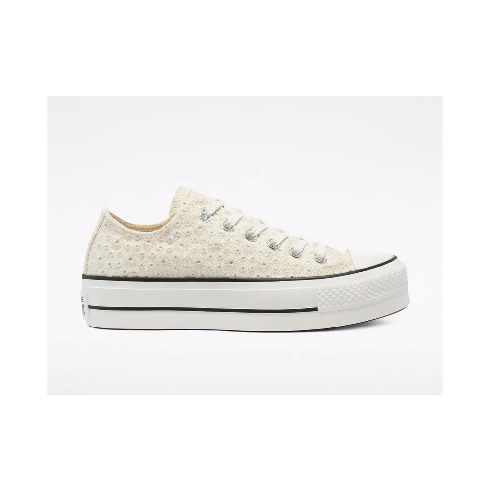 Converse Canvas Broderie Platform Chuck Taylor All Star-Low Top White, Black White/ Black (571281C)
