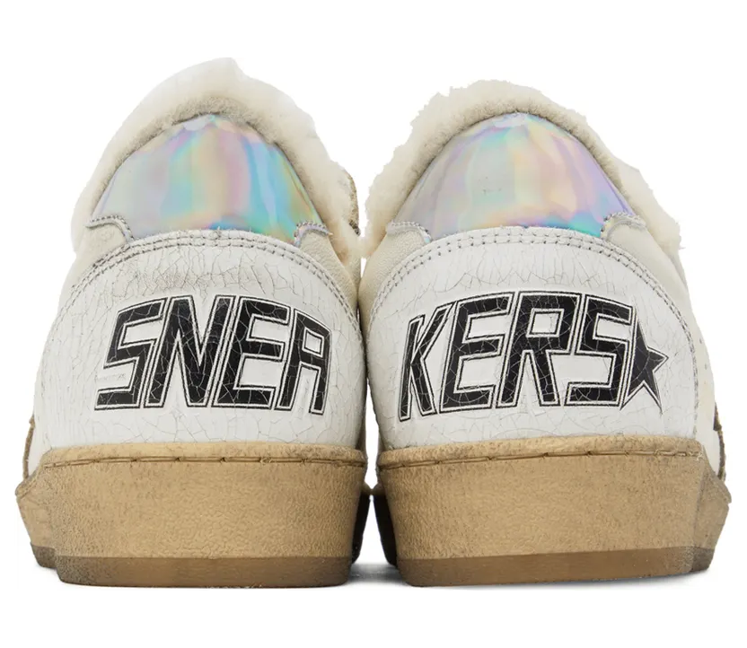 Golden Goose White & Taupe Shearling Ball Star Sneakers (GWF00117.F002464.10876) (2)