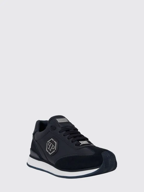 Philipp plein Leather and Suede Low-Top with Hexagon Logo and Monogram Blue (UAFSUSC1074PLE005N14)