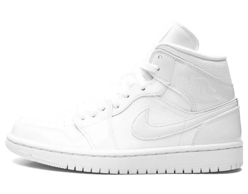 Jordan 1 Mid Triple White Patent Swoosh (W)