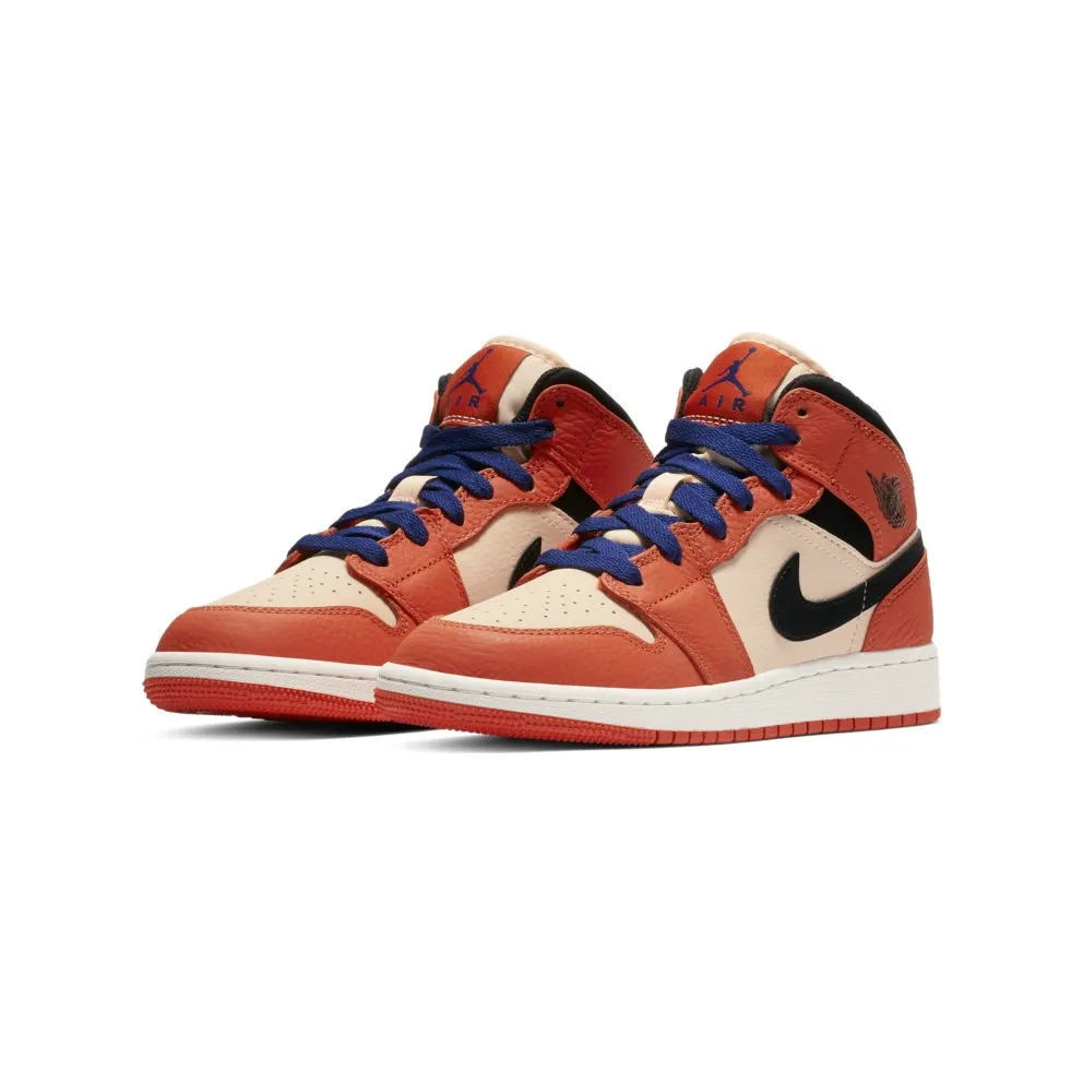 Jordan 1 Mid Team Orange Black (GS) Team Orange/Black-Crimson Tint (BQ6931-800)