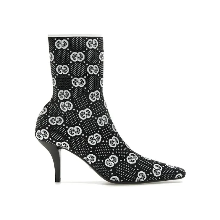 Gucci GG 75mm Knit Ankle Boots Black White Fabric (718378 FAAQP 1008)