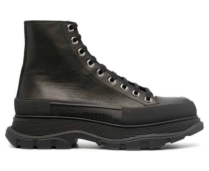 Alexander McQueen Tread Slick Lace Up Boot Triple Black Leather (627206WHZ621081)