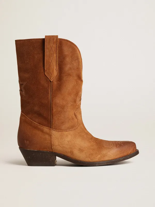 Golden Goose Low Wish Star Boots In Cognac-Colored Suede With Inlay Star (GWF00537.F004884.55310)
