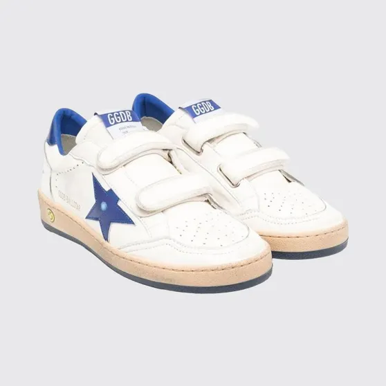 Golden goose Boy’s Ball Star Distressed Leather Sneakers with Velcro Straps White (GTF00501F00424610793)