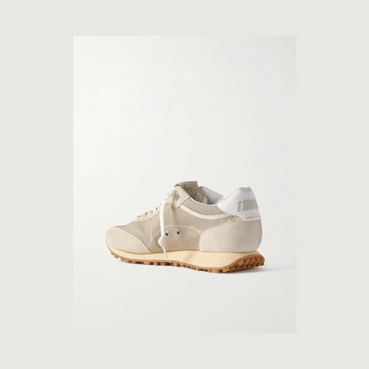 Golden Goose Marathon Distressed Suede-Trimmed Printed Mesh Sneakers Beige (GMF00683.F007840) (4)