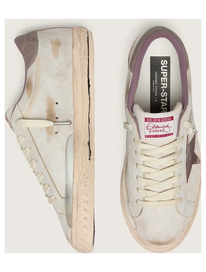 Golden Goose Men’S Super-Star In White Leather With Burgundy Laminated Leather Star (GMF01113.F008591.12500) (3)