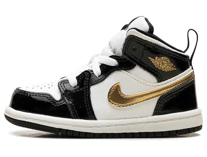 Jordan 1 Mid Patent Black White Gold (TD)