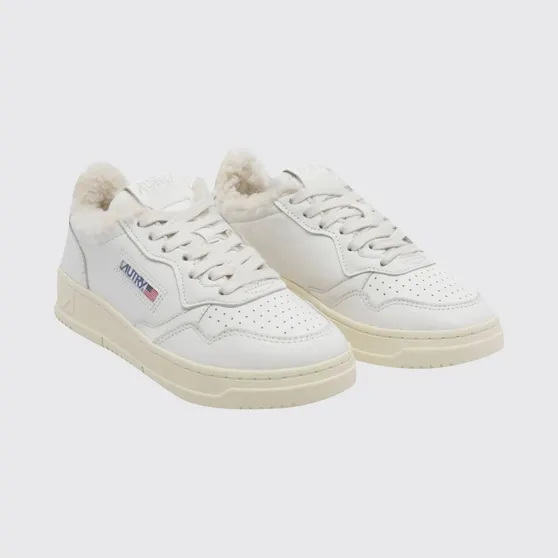 Autry Medalist Low Sneakers in Leather with Animalier Pony Hair Inserts White (AULWSR01)